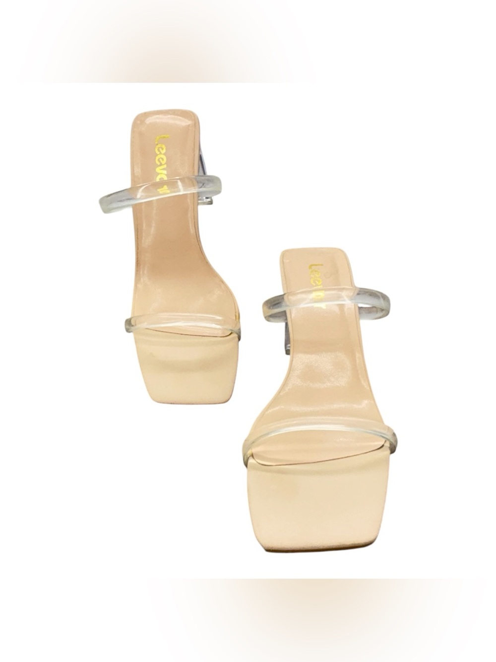 Leevar Women Nude Clear Block Heel Sandals Size 5